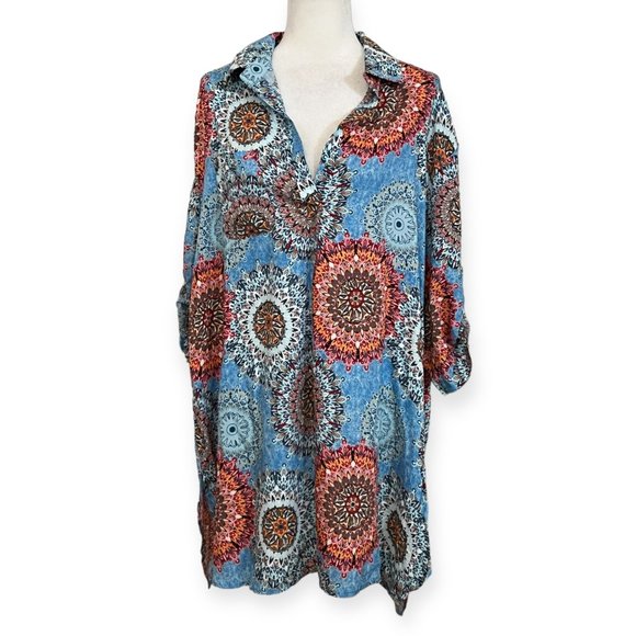 Ekouaer Dresses & Skirts - Ekouaer Women's Shirtdress Roll Tab Sleeve Size XL Multicolor Pullover Rayon